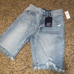 Gap High Rise Destructed Denim Bermuda Shorts With Washwell